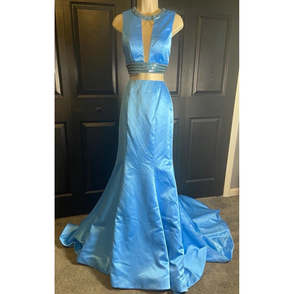 Sherri Hill Sz 0 Blue Mermaid Prom Gown NWT As Is Small Seam Fix Needed 2 pc